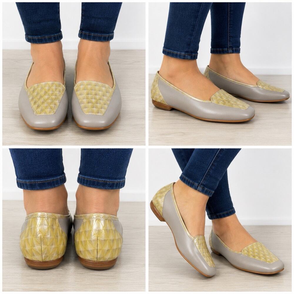 Antonio Melani Empire Loafers Women’s 7M Gray Gold Leather Square Toe Flats